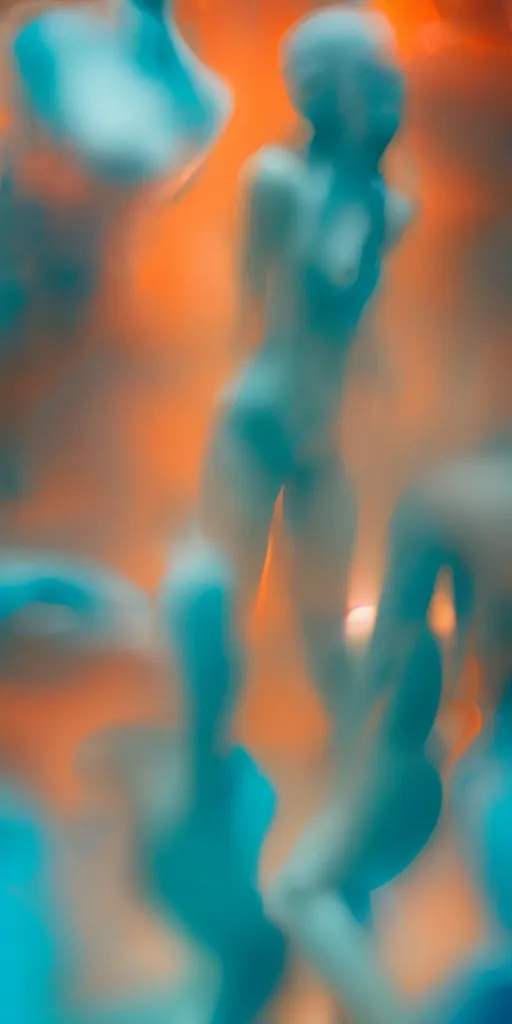 Prompt: a blurry closeup picture of abstract gorgeous human bodies pressed against the glass, body parts, torso, macro photography, long exposure photograph, surrealism, anamorphic bokeh, orange and cyan lighting, cinematic