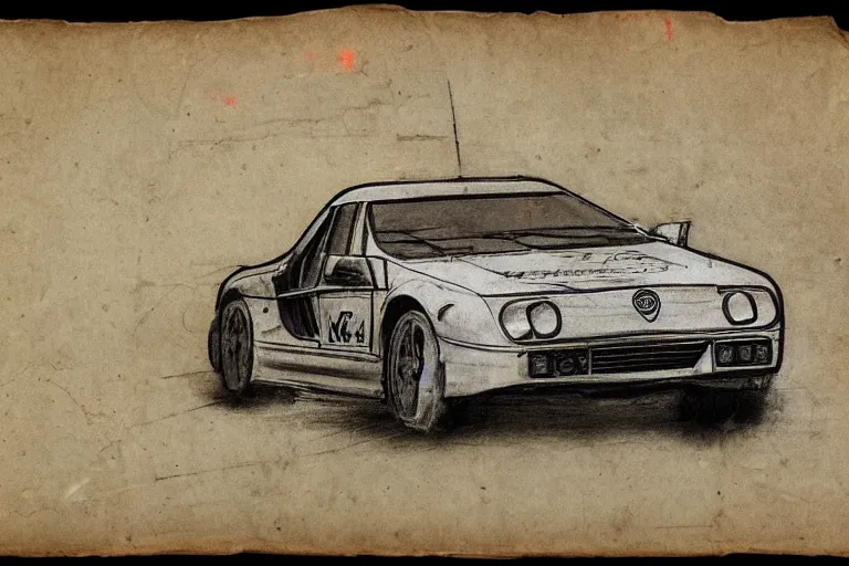 Prompt: ancient sketch on parchment by leonardo da vinci of a lancia 0 3 7