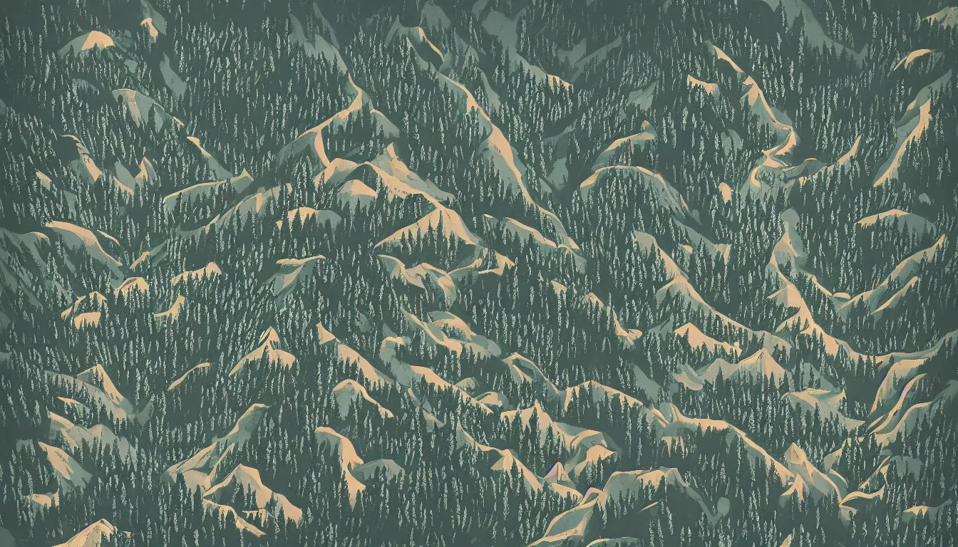 Image similar to a bunch of hikers going up a mountain, view from above, victor ngai