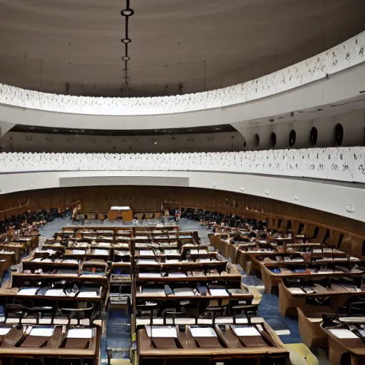 Prompt: the interior of the israeli parliament is outside in the middle of a building construction site, wide shot