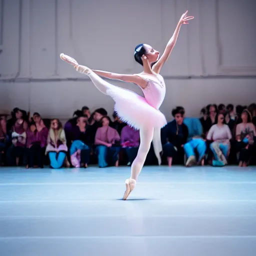 Image similar to a beautiful female performs ballet for a crowd of cameras, 5 0 mm lens, f 1. 4, sharp focus, ethereal, emotionally evoking, head in focus, volumetric lighting, 8 k