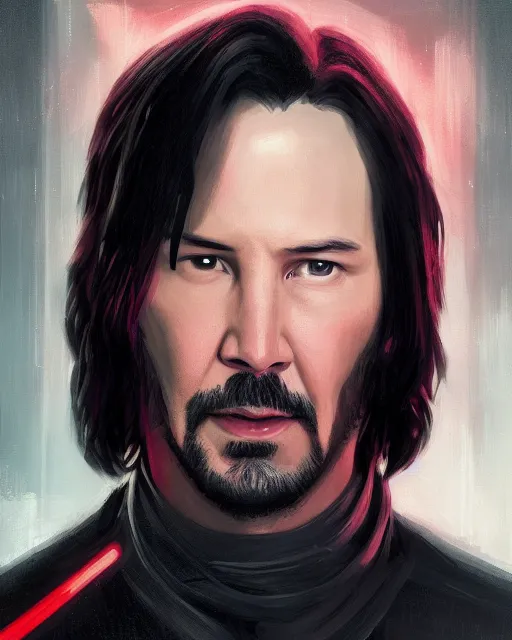 Image similar to 5 5 mm portrait photo of keanu reeves 2 as darth revan. magical atmosphere. art by greg rutkowski. highly detailed 8 k. intricate. lifelike. soft light. nikon d 8 5 0.