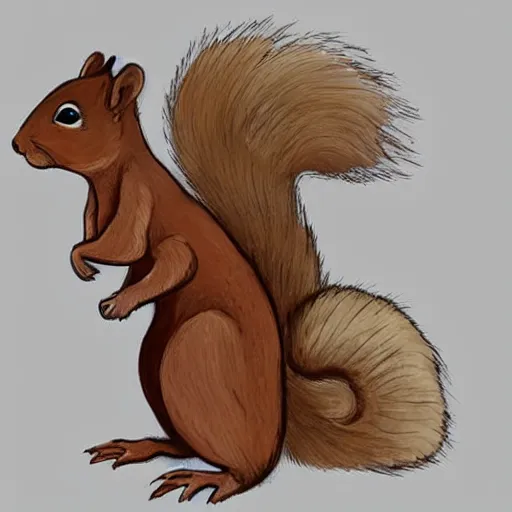 Image similar to a cute squirrel standing on four legs in profile, drawn in concept art style