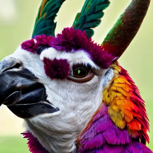 Prompt: a very real a llama parrot, full view, zoomed out