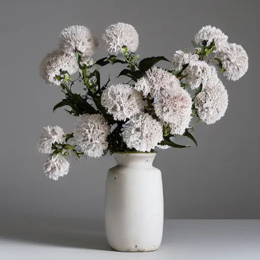 Image similar to monochrome watercolor high vase with dry flowers, background shifon