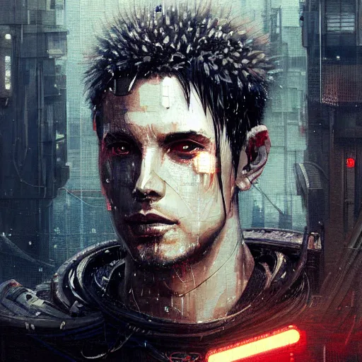 Image similar to a beautiful ukiyo painting of cyberpunk blade runner, wearing japanese techwear, detailed symmetrical close up portrait, intricate complexity, concept art, by ismail inceoglu dragan bibin hans thoma greg rutkowski alexandros pyromallis nekro rene maritte illustrated, perfect face, fine details, realistic shaded, fine - face, pretty face