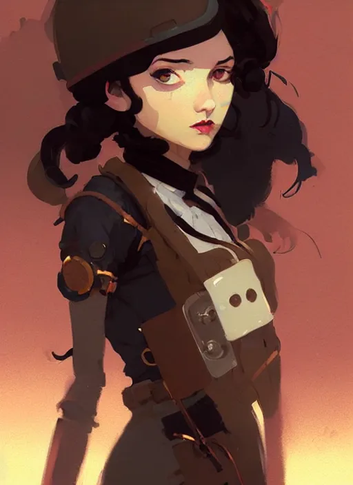 Prompt: portrait of cute girl, steampunk by atey ghailan, by greg rutkowski, by greg tocchini, by james gilleard, by joe gb fenton, by in kaethe butcher, dynamic lighting, gradient light yellow, brown, blonde cream and white color in scheme, grunge aesthetic