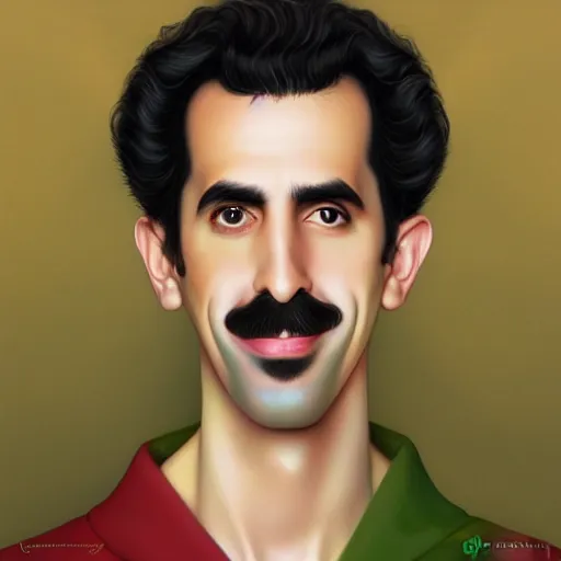 Prompt: a stunning portrait of Borat by Evelyn De Morgan and Ross Tran, rossdraws