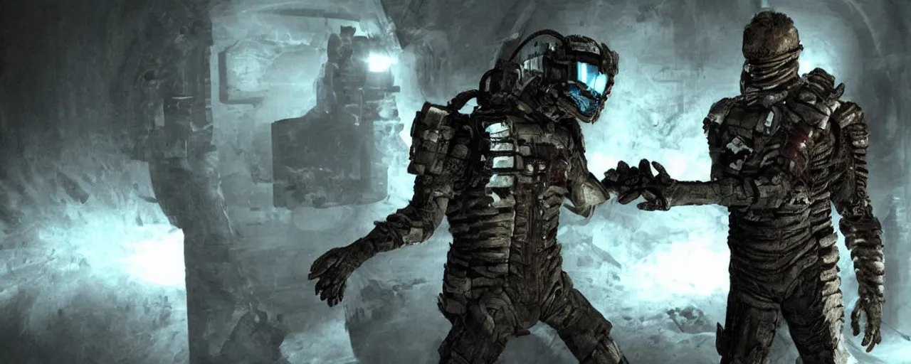 Image similar to ' tom cruise'as'isaac clark'from'dead space ', cinematic scene, award winning