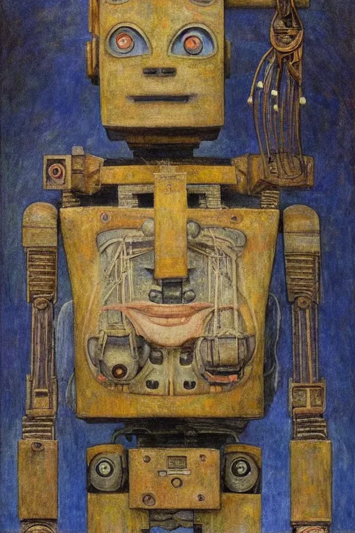 Prompt: an ancient robot with human eyes,by Annie Swynnerton and Diego Rivera, symbolist, dramatic lighting, elaborate geometric ornament, Art Brut, smooth, sharp focus, extremely detailed, Adolf Wölfli