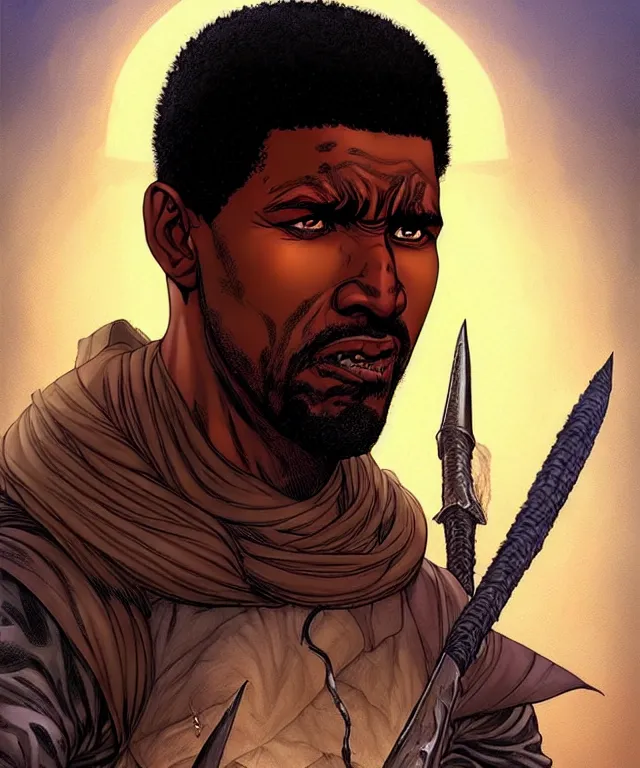 Image similar to a ( fantasy comic ) ( cover art ) portrait of a bedouin warrior who looks like ( young denzel washington ), digital illustration by jenny frison and sana takeda and kentaro miura, fine inking lines, vivid colors, dnd, highly detailed!, hd, 4 k, trending on artstation