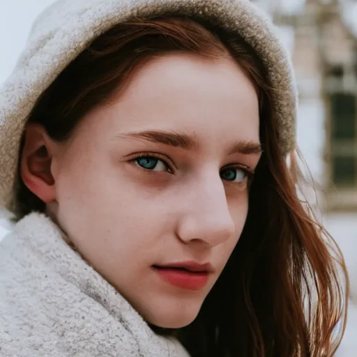 Prompt: closeup photo of a young german woman in the style of rosie matheson