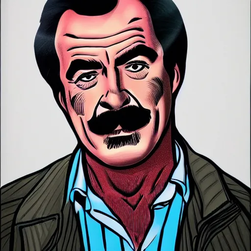 Prompt: tom selleck portrait illustrated by dan clowes