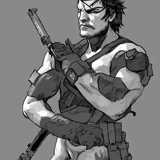 Prompt: solid snake from metal gear solid as a shrek, detailed, dark art, artstation, illustration, soft lighting, yoji shinkawa style