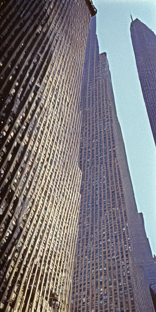 Prompt: close-up color film photography, Manhattan skyscrapers street life in 1970s, soft light, 35mm, film photo, Joel Meyerowitz