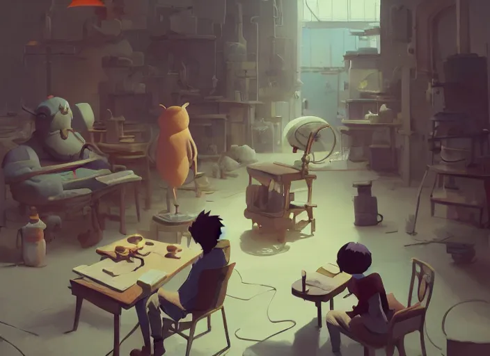 Image similar to sculptor's workshop, detailed, cory loftis, james gilleard, atey ghailan, makoto shinkai, goro fujita, studio ghibli, rim light, exquisite lighting, clear focus, very coherent, plain background, soft painting