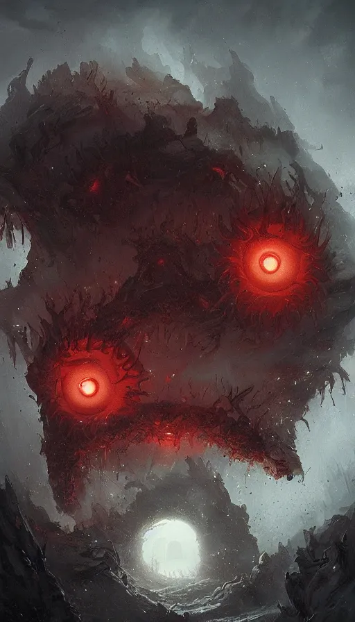 Image similar to a storm vortex made of many demonic eyes and teeth, by greg rutkowski