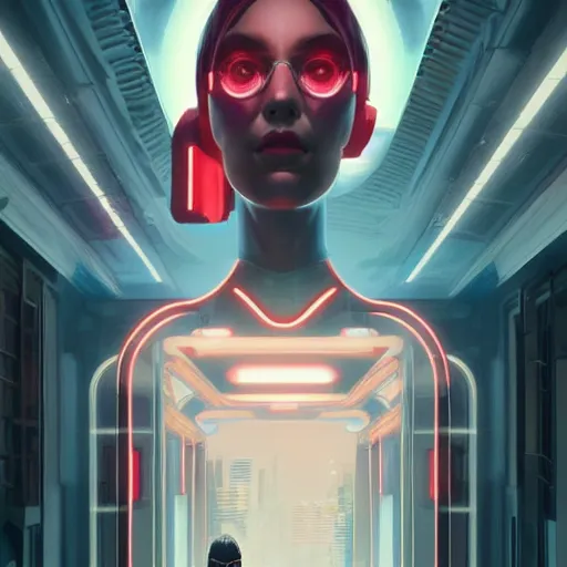 Prompt: A stunning portrait of a symmetrical cyberpunk girl Simon Stalenhag, Trending on Artstation, 8K