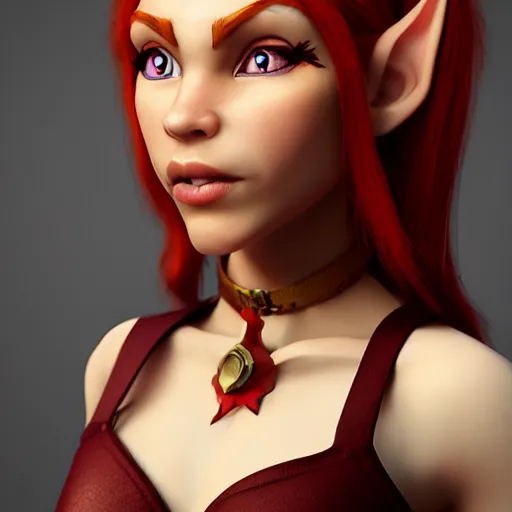 Image similar to beautiful redhead elf, clash royal style characters, unreal engine 5, octane render, detailed, cinematografic, cinema 4 d