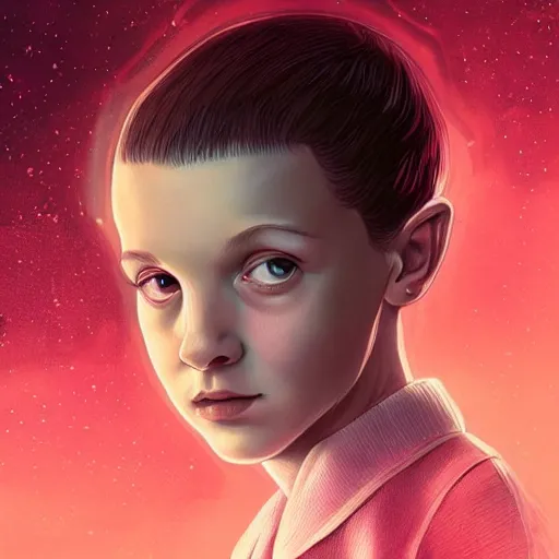 Prompt: potrait of Eleven from Stranger things by ((Anna Dittmann)),fantasy, digital