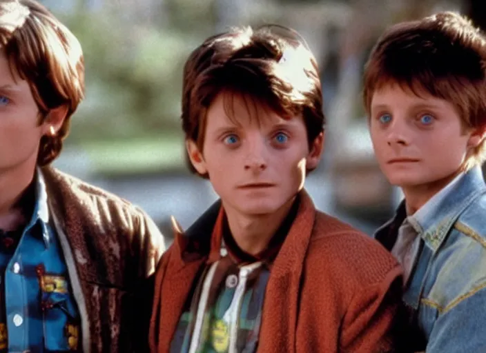 Image similar to film still of Elijah Wood as Marty McFly in Back to the Future 1985