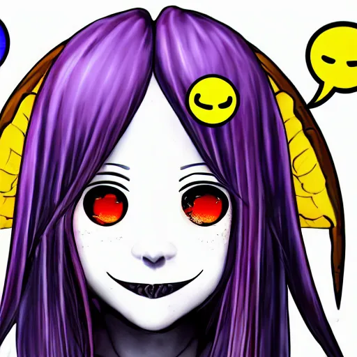 Prompt: portrait of a anime angel happy smiley girl skull face with emoji’s and bubbles detailed highres 4k by Trevor Brown pop art nouveau