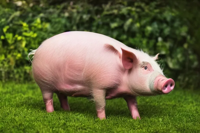 Prompt: a pig wearing a sunhat!!! garden! hyper realistic!! realistic lighting!! wildlife photographer of the year!!! bold natural colors, national geographic, hd, wide angle, 8 k