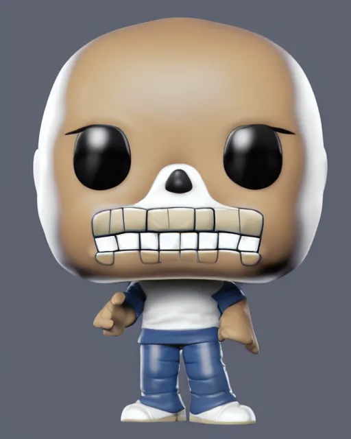 Image similar to full body 3d render of Sans as a funko pop, studio lighting, white background, blender, trending on artstation, 8k, highly detailed