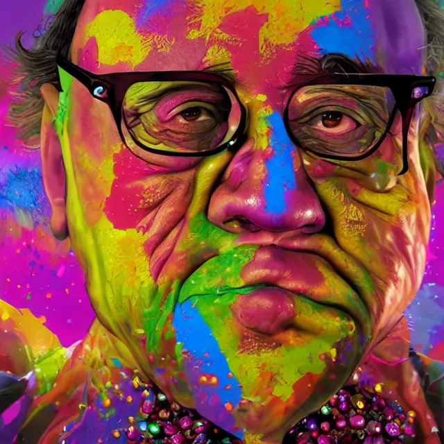 Prompt: danny devito made with fractal gems, fractal crystals, very intricate, hyper realistic, octane render, very colorful, vibrant, cinematic, amazing details, by basquiat