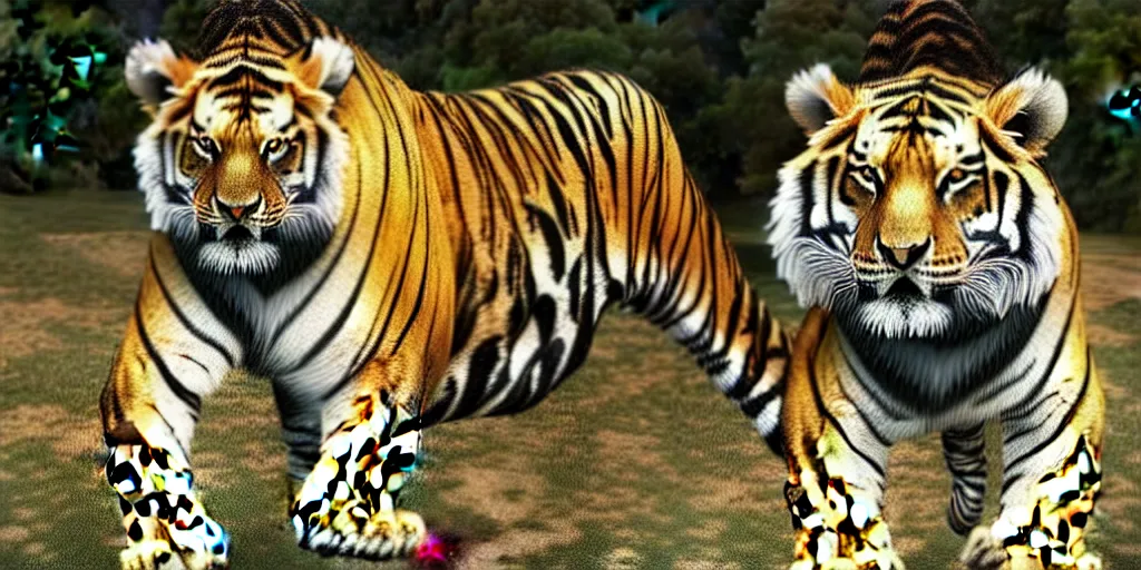 Image similar to a man with a lion, a tiger approaches