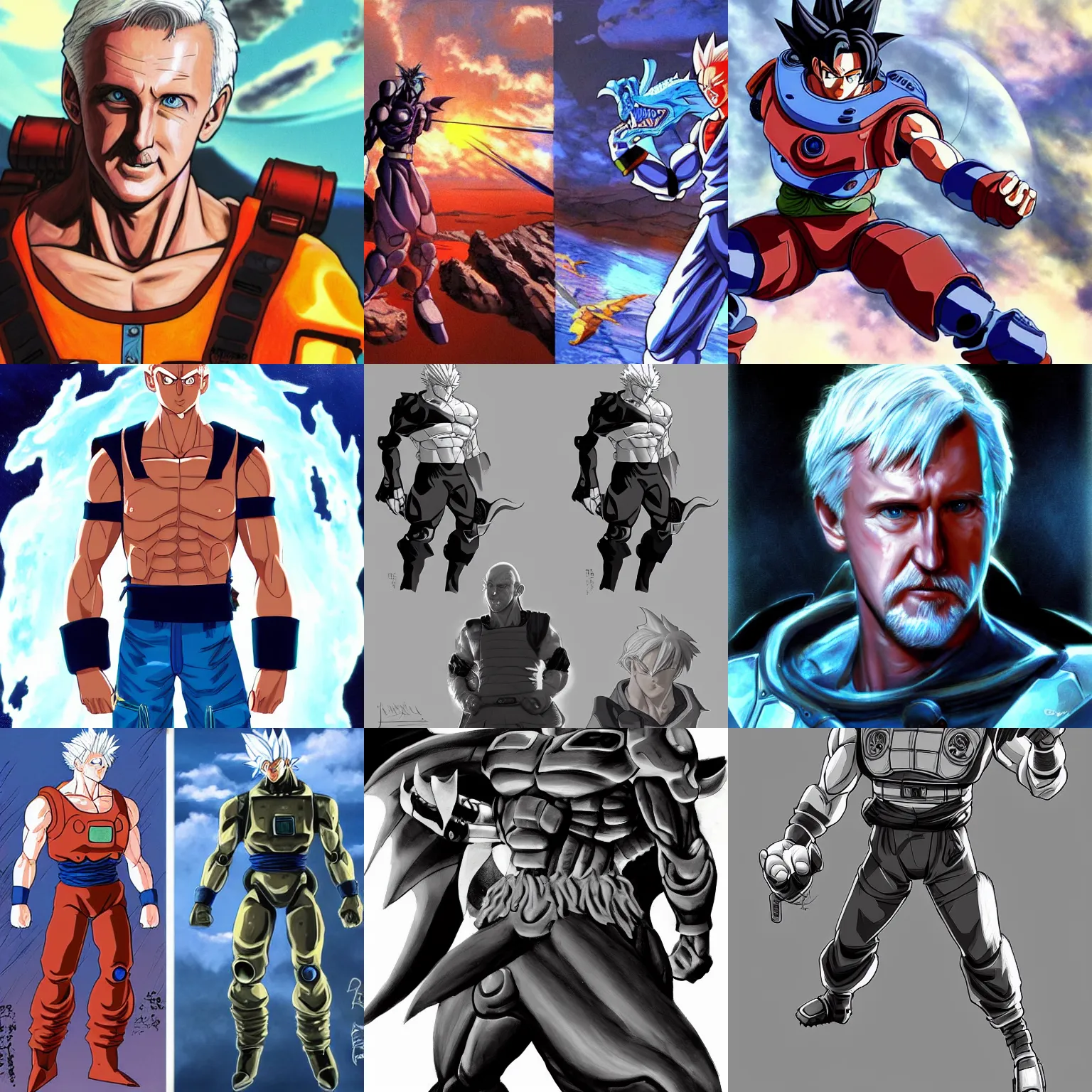 Prompt: james cameron!!! full medium concept art of james cameron!! as a dragon ballfighter character, beautiful landscape, 4 k anime character anime concept art ink by akira toriyama, artstation