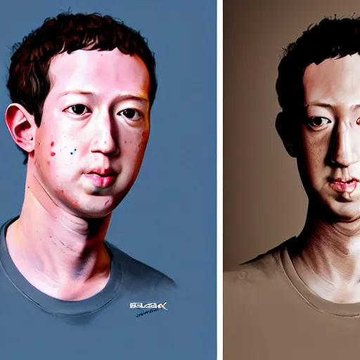 Prompt: hyper realistic, portrait of asian : : 2 mark zuckerberg, epicanthal fold, painted by greg rutkowski,