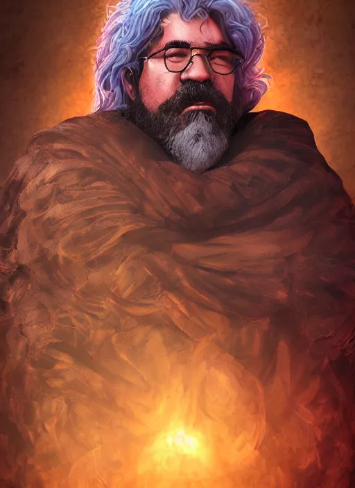 Image similar to An epic fantasy comic book style portrait painting of Jerry Garcia, fisheye lens, unreal 5, DAZ, hyperrealistic, octane render, cosplay, RPG portrait, dynamic lighting