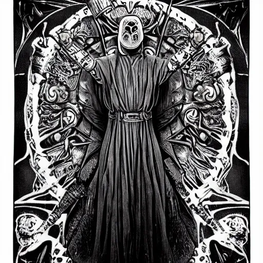 Image similar to 4K headshot portrait of godlike Plague Doctor of Nazareth with defined arms and open hands and bloody clothes with giant mandala wings , intricate face , flawless anime cel animation by Kentaro Miura, psychedelic , highly detailed upper body , professionally post-processed , beautiful, scary, symmetry accurate features, epic, octane rendered, anime masterpiece, accurate by Craig Mullins, ilya kuvshinov, krenz cushart, epic , artgerm trending on artstation by Edward Hopper and Dan Mumford and WLOP and Rutkovsky, beksinski carl spitzweg moebius and tuomas kocar, intricate artwork by caravaggio, Unreal Engine 5, Lumen, Nanite