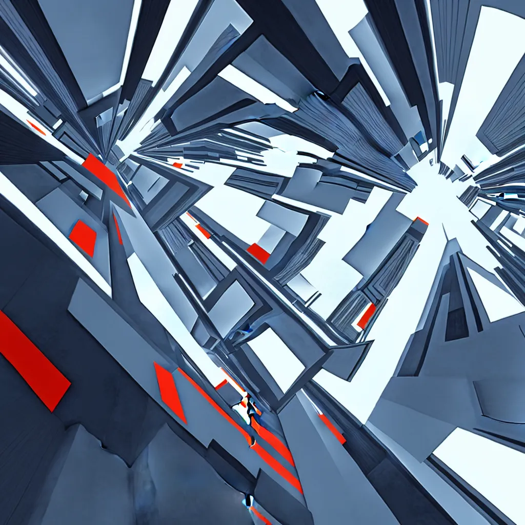 Image similar to mirrors edge architecture, wipeout video game, abstract artwork, the designer's republic, artwork