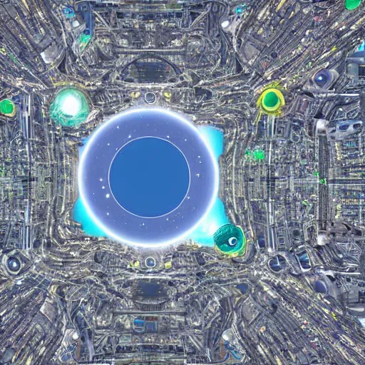 Prompt: city in the middle of space, futuristic!