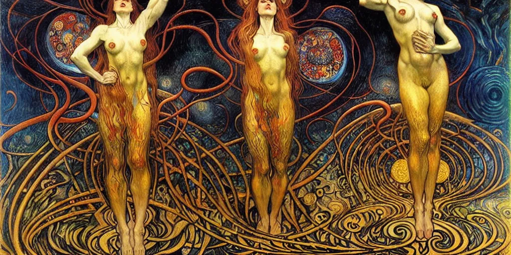 Image similar to Divine Chaos Engine by Karol Bak, Jean Delville, William Blake, Gustav Klimt, and Vincent Van Gogh, symbolist, visionary