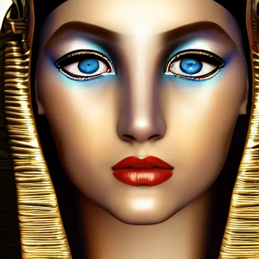 Prompt: real Cleopatra in ancient egypt, perfect, hyperrealistic and ultra detailed face , wild blue eyes and brown, short and straight hair
