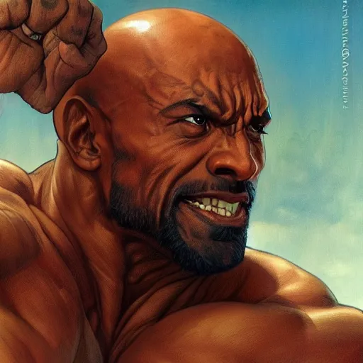 Image similar to the rock as dhalsim from street fighter, 4 k, ultra realistic, detailed focused art by artgerm and greg rutkowski and alphonse mucha