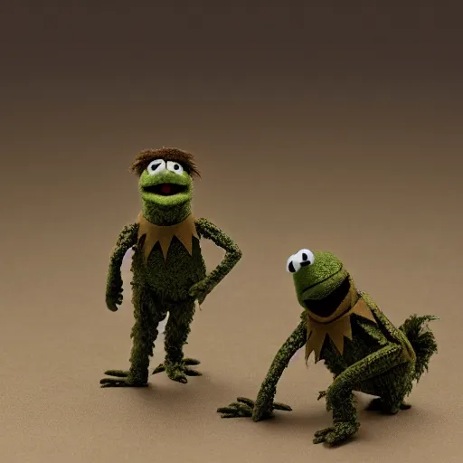 Prompt: Wonderful battle ready Muppets waiting for the war, 30mm photograph full body long shot