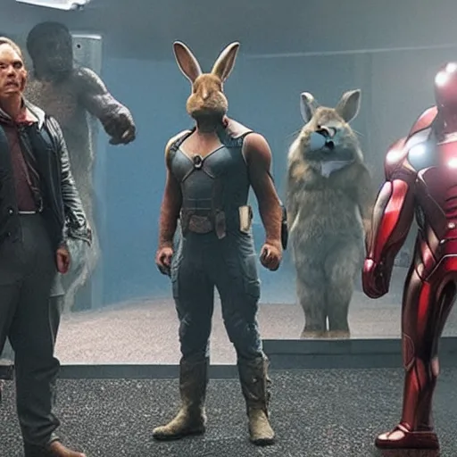 Prompt: a rabbit in the movie Avengers