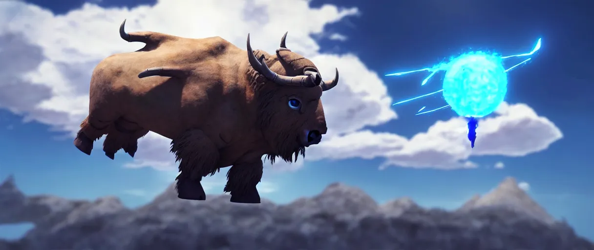 Prompt: “a skybison from the last airbender playing in the sky, hyperral, photorealistic, unreal engine 5, artstation, 8k, UHD”