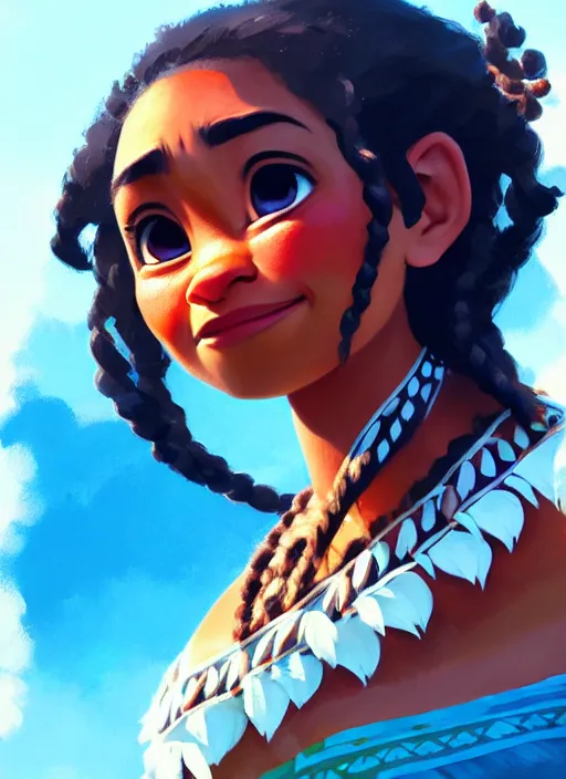 Image similar to portrait of moana, intricate, headshot, key visual, conceptart, ambient lighting, highly detailed, digital painting, artstation, concept art, sharp focus, by makoto shinkai and akihiko yoshida and greg manchess