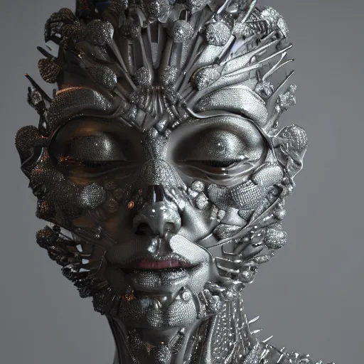 Image similar to full body detailed, ethereal, biomechanical, covered in diamonds and other gems glowing, highly detailed face, elegant posed, intricate, extremy detailed, beeple, cgsociety, 3 d unreal engine octane render. cinematic lighting, highly detailed 4 k art