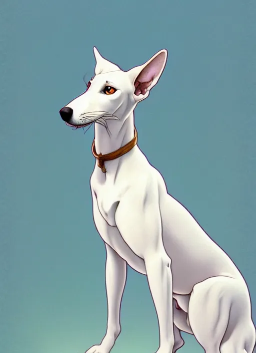 Image similar to cute white greyhound, natural lighting, path traced, highly detailed, high quality, digital painting, by don bluth and ross tran and studio ghibli and alphonse mucha, artgerm