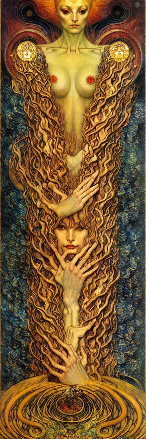 Image similar to Divine Chaos Engine by Karol Bak, Jean Delville, William Blake, Gustav Klimt, and Vincent Van Gogh, symbolist, visionary