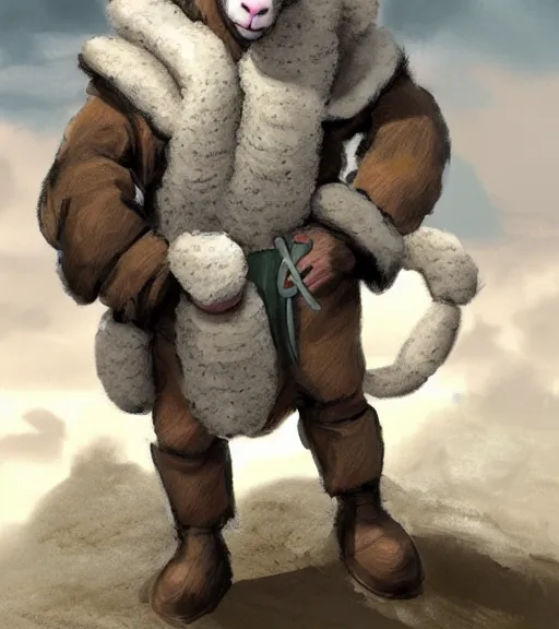 Prompt: george s patton as a sheep, fantasy concept art, trending on furaffinity