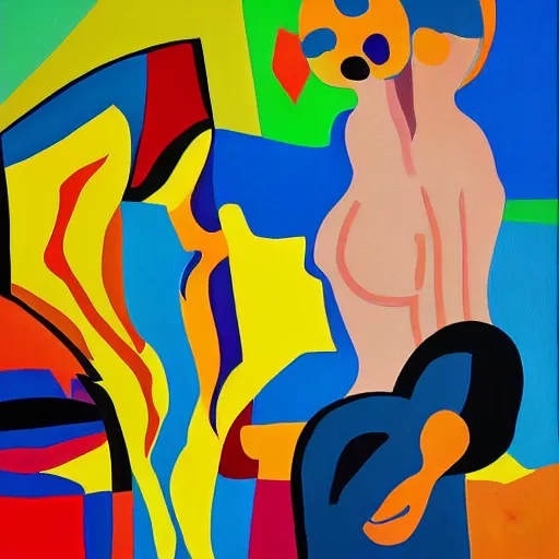 Prompt: The painting combines elements of both abstraction and figuration, creating a unique and powerful image. The bright colors and bold lines are eye-catching, and the subject matter is both mysterious and intriguing. The painting is both beautiful and thought-provoking. Facebook by Larry Sultan, by Brothers Hildebrandt rendered in UnrealEngine, Trending on artstation