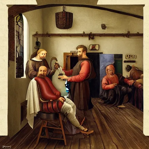 Image similar to barber shop in a renaissance style