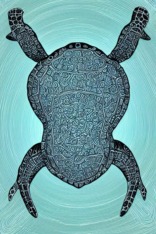 Image similar to luminescent sea turtle, symmetrical, highly detailed, digital art, sharp focus, skeleton, trending on art station, amber